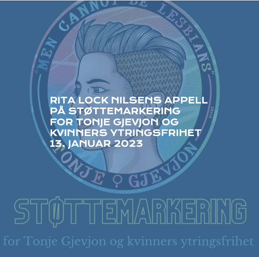 Rita Lock Nilsens apell på Støttemarkering for Tonje Gjevjon og kvinners ytringsfrihet 13.01.23