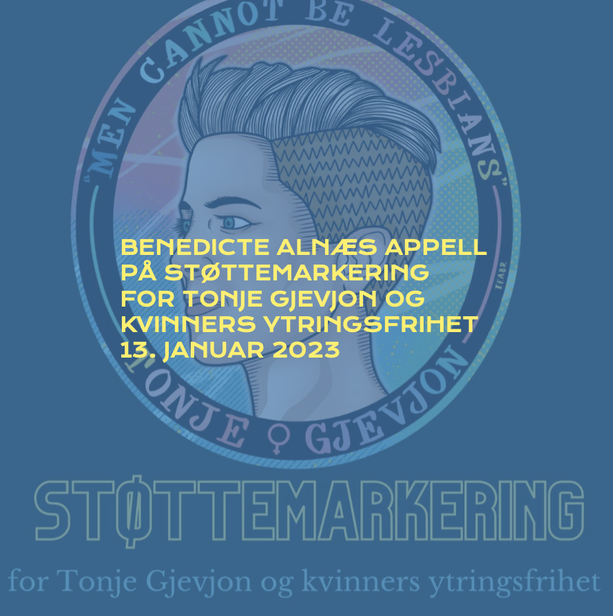 Benedicte Alnæs appell på Støttemarkering for Tonje Gjevjon og kvinners ytringsfrihet 13.01.23