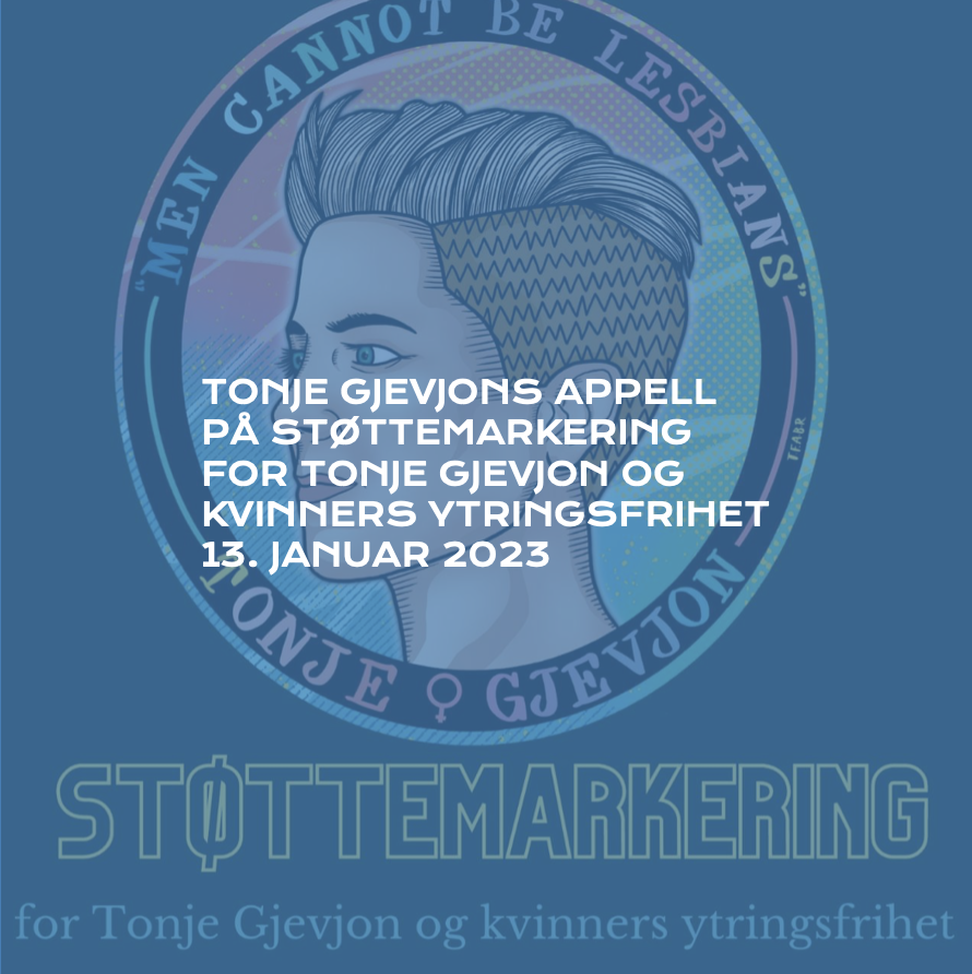 Tonje Gjevjons appell på Støttemarkering for Tonje Gjevjon og kvinners ytringsfrihet 13.01.23
